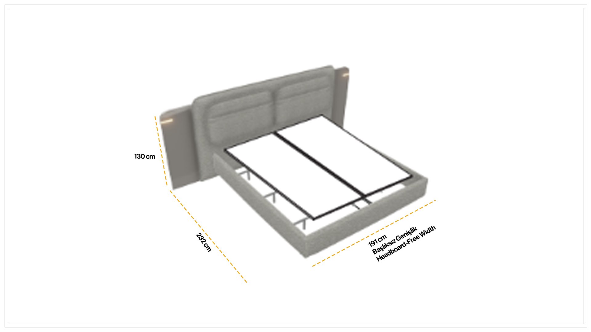 Dolunay 160 cm Premium Bed Frame (Without Boards)