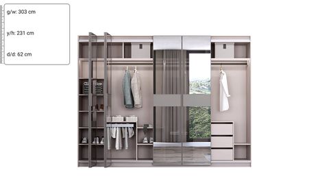 Kaschmir Schiebe Akkordeon Kleiderschrank 300 cm